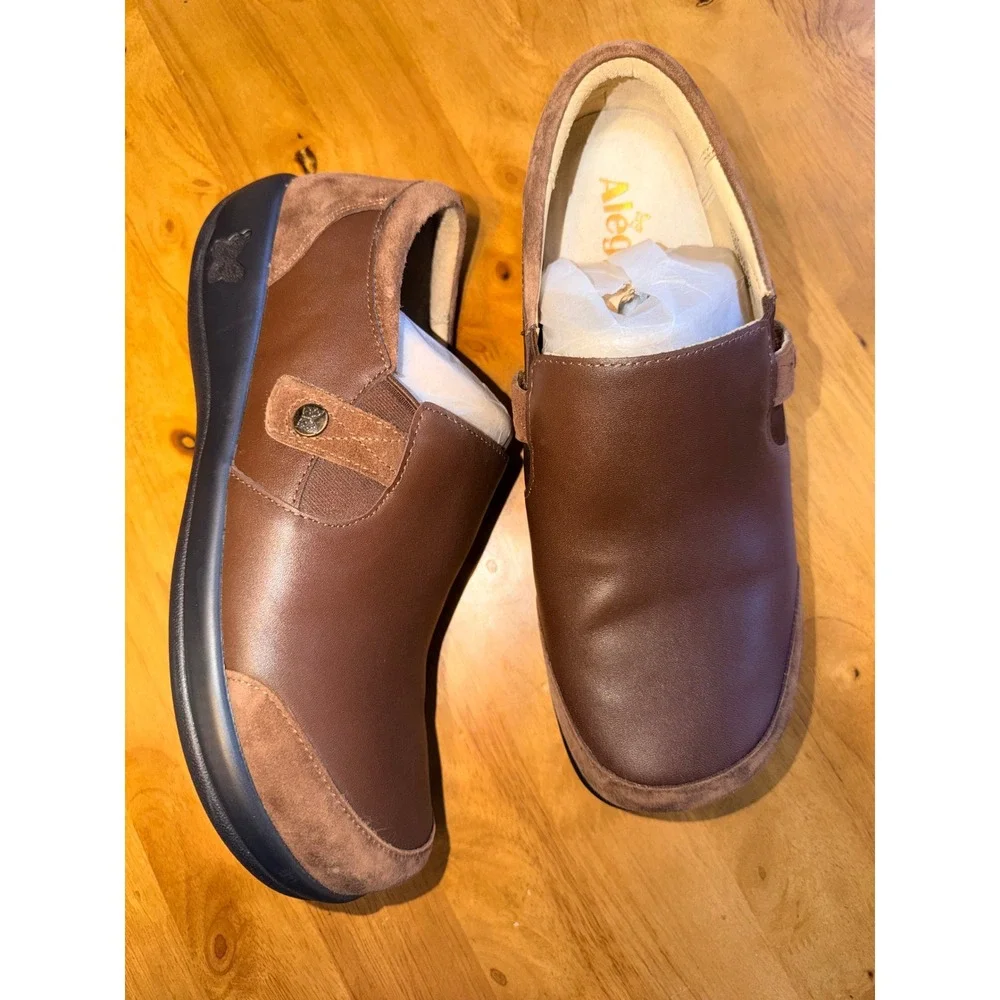 Alegria Women Brown Leather Suede Slip On Loafers Shoes PAI-612 Size 41